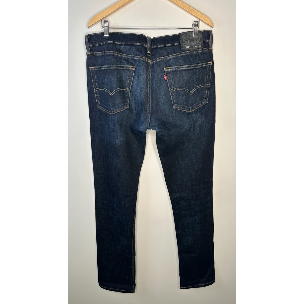 Levi's Mens 511 Stretch Slim Fit Jeans Dark Wash Indigo 36 x 36 Sandblasted - Picture 2 of 14